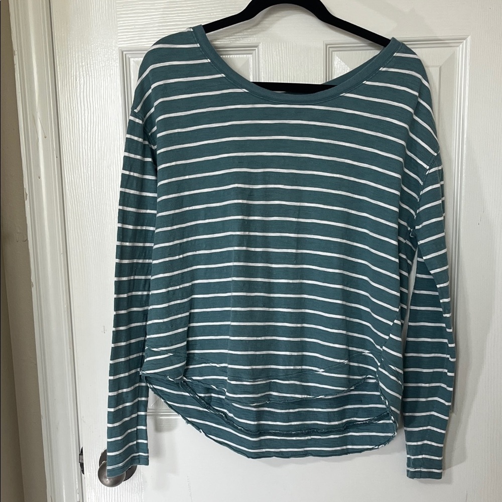 We The Free by Free People Teal and White Striped Long Sleeve Top
